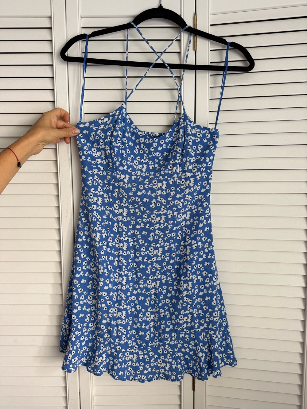 Zara Blue Floral Slip Dress with Crisscross Straps